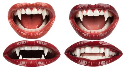 Obraz premium Set of vampire mouth illustrations with transparent background. ideal for Halloween-themed designs
