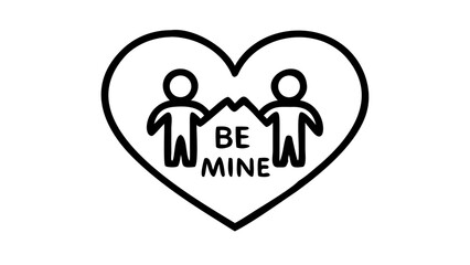Simple line art icons representing love and asking someone to be mine isolated on a white.