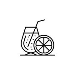Simple line art illustration of a refreshing orange juice with a slice