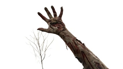Fototapeta premium Bloody zombie flesh hand reaching up - Halloween - Premium pen tool cutout transparent background -
