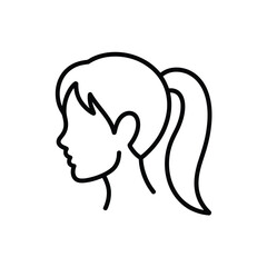 Simple line drawing of a woman s profile with a ponytail