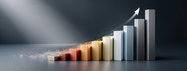 Obraz premium Growth trend visualized with colorful bars indicating increasing metrics from low to high in a business or financial context