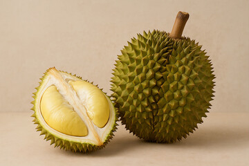 Obraz premium Fresh Durian Fruit on Neutral Background