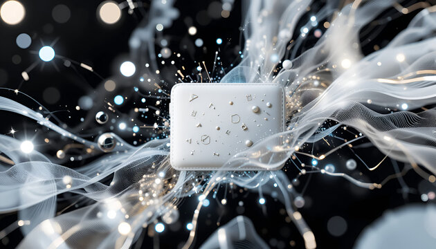 Modern, abstract data storage concept with glowing light trails and geometric shapes, ideal for technology, innovation, and digital transformation visuals