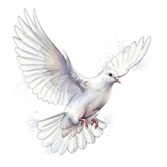 Obraz premium A serene white dove, gracefully depicted in a stunning watercolor style, ascends with outstretched wings, symbolizing hope, peace, and the spirit of freedom.