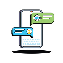 Customer talk with chatbot on smartphone. Virtual assistant vector illustration.