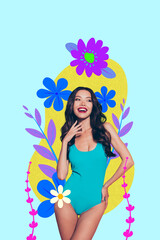 Collage with funny people among colorful flowers symbolizing family parentship friendship love dating romance relationships