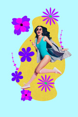 Collage with funny people among colorful flowers symbolizing family parentship friendship love dating romance relationships