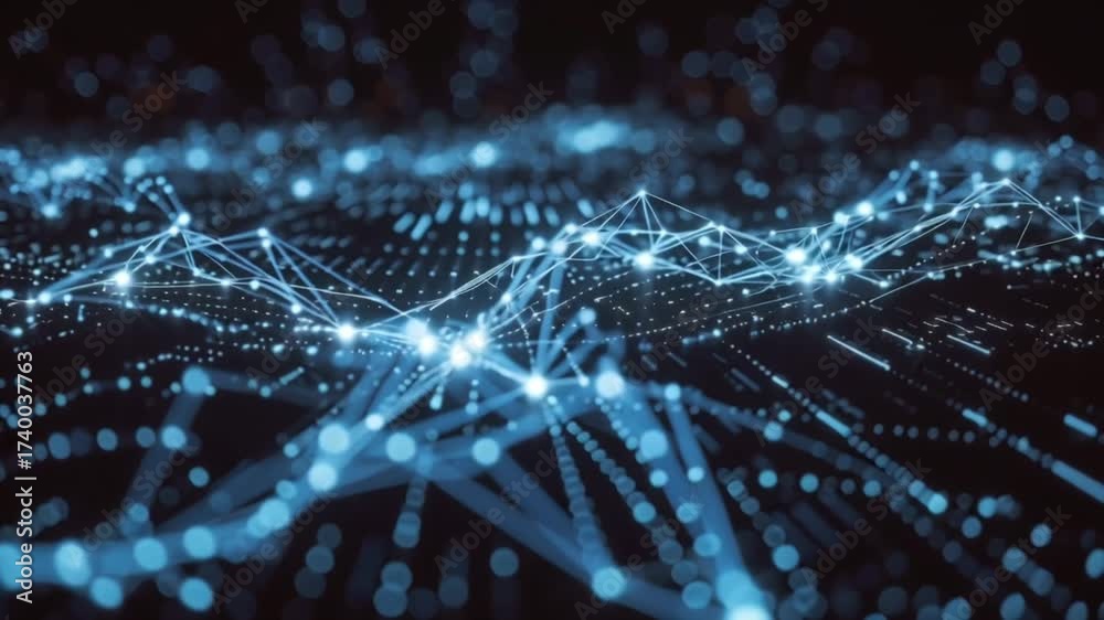 Wall mural abstract network of interconnected nodes and lines in a digital space.
