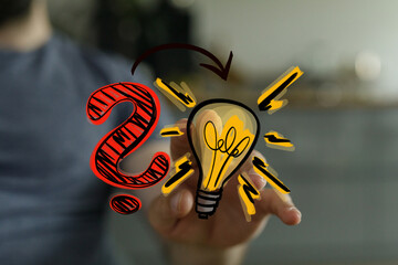 Concept image showing a question mark transforming into a lightbulb, symbolizing problem-solving...