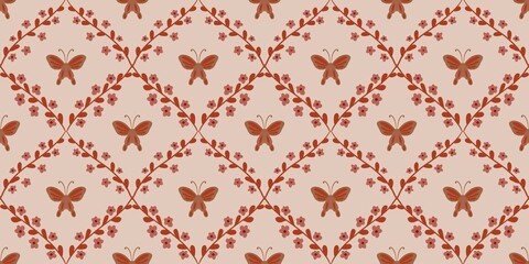 Autum Winter Pattern Background Illustration For Cover, Banner, Notes. Fall Winter Aesthetic Background.  Plant And Flower Pattern Background.