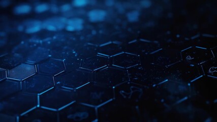 Close-up of glowing blue hexagons with embedded icons; a futuristic digital or technological design - Powered by Adobe