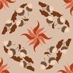 Autum Winter Pattern Background Illustration For Cover, Banner, Notes. Fall Winter Aesthetic Background.  Plant And Flower Pattern Background.