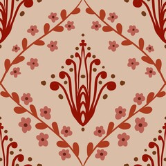 Autum Winter Pattern Background Illustration For Cover, Banner, Notes. Fall Winter Aesthetic Background.  Plant And Flower Pattern Background.