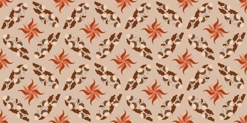 Autum Winter Pattern Background Illustration For Cover, Banner, Notes. Fall Winter Aesthetic Background.  Plant And Flower Pattern Background.