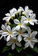Fototapeta premium Blossoming jasmine flowers in full bloom against a dramatic black background, showcasing their delicate white petals and intense fragrance, image, contrast, botanical