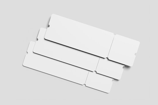 Three Blank White Tickets Mockup on White Background. Editable Template