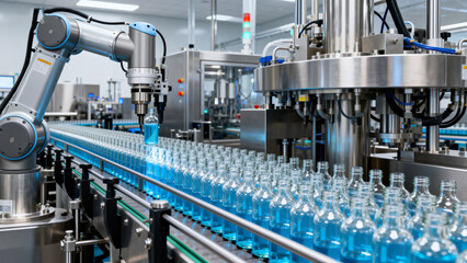 Automated bottling line with robotic arm