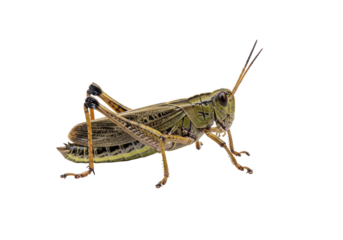 Isolated grasshopper resting sideways, large detailed insect, closeup view, macro image, nobody