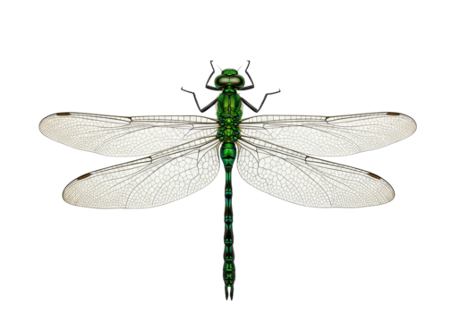 Isolated Green Dragonfly Detailed Illustration with Intricate Wing Veins and Transparent Wings