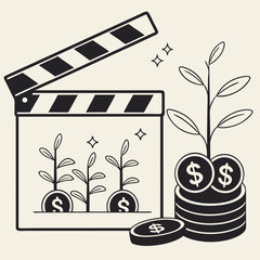 Film clapperboard plant growth money
