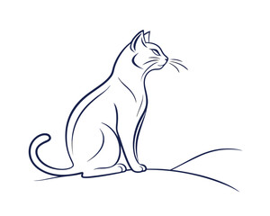 Elegant Cat Silhouette Illustration Sitting Proudly on a Hill Looking Towards the Horizon with Grace and Style