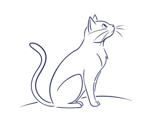 Elegant Cat Line Art Illustration Vector Graphic Minimalist Feline Design Pet Portrait Domestic Animal Illustration Modern Art Sketch Style Isolated on White