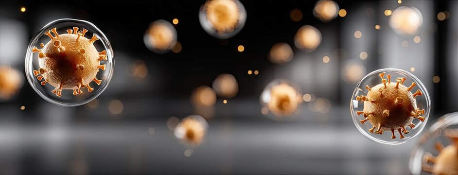 Viral particles in dynamic motion against a blurred background representing microscopic activities