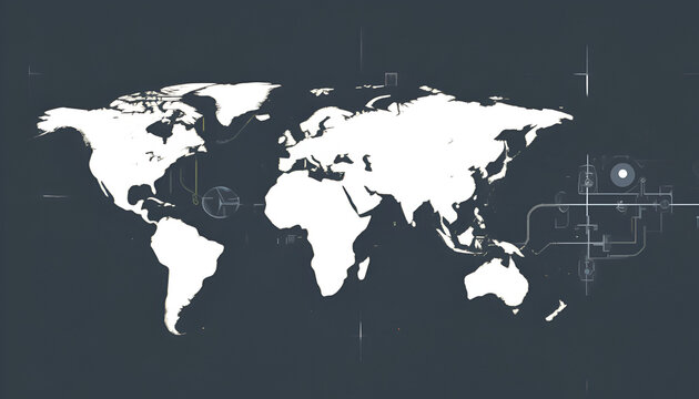 Global network connections shown on a world map with circuit details, perfect for technology, communications, or worldwide business concepts