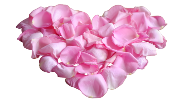 Heart shape formed by numerous soft pink rose petals, representing romance, passion, and Valentines Day celebration.