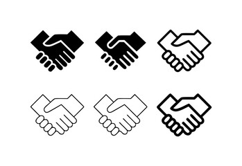 Set of six handshake icons in black and white
