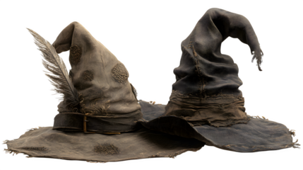 Mystical wizarding hats ready for a magical adventure, perfect for Halloween, cosplay, or fantastical storytelling, conjure up imagination with these vintage props