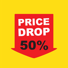 Price drop icon, lower cost reduction. Loss market sale concept, discount sign.