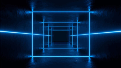 Blue neon light tunnel