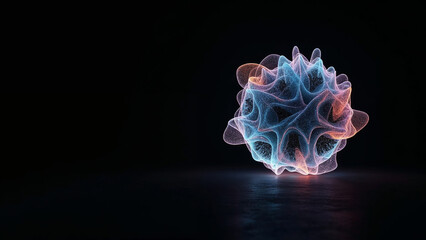 Abstract neon light painting on black background, with space for copy