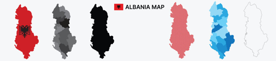 “Editable map of Albania showing borders and major regions for educational or travel use.”