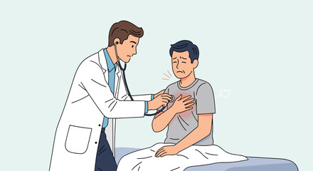 Doctor Examining Patient With Chest Pain And Difficulty Breathing