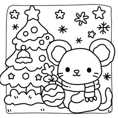 Cute Bold and Easy Christmas Coloring Pages, Cute Christmas Bold and Easy Coloring Pages, Line Art, Vectors Illustration, Black and White, 8.5x8.5