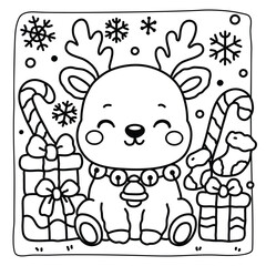 Cute Bold and Easy Christmas Coloring Pages, Cute Christmas Bold and Easy Coloring Pages, Line Art, Vectors Illustration, Black and White, 8.5x8.5