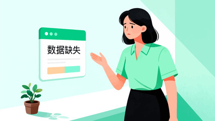 Woman looking at data missing message