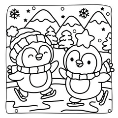 Cute Bold and Easy Christmas Coloring Pages, Cute Christmas Bold and Easy Coloring Pages, Line Art, Vectors Illustration, Black and White, 8.5x8.5