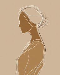 Elegant silhouette art of a woman with flowing lines and soft neutral tones