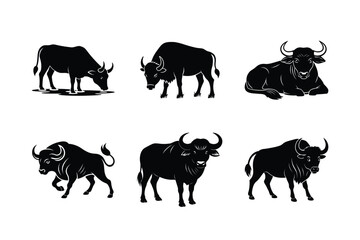 Buffalo Silhouette Vector Set – Black Bull Icons Collection