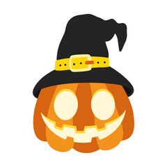 Cartoon Jack O Lantern with Witch Hat Vector Illustration