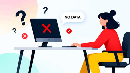 Person at computer with error message