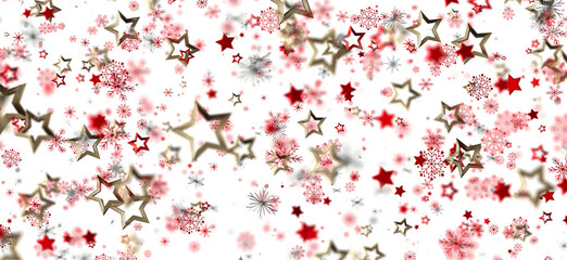 Festive winter background with red and gold stars and snowflakes. Perfect for Christmas, New Year, and holiday designs.