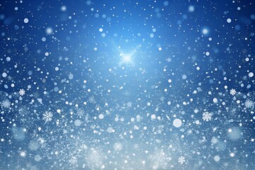 Sparkling blue background with falling snowflakes and light rays