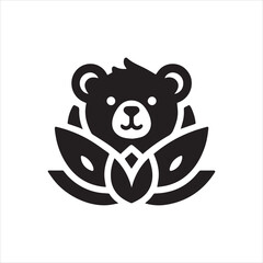 Cute Bear Nestled in a Stylized Lotus Flower.