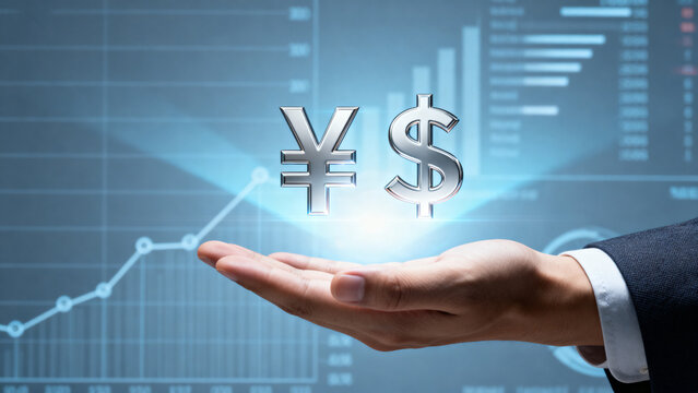 Hand holding currency symbols over financial chart