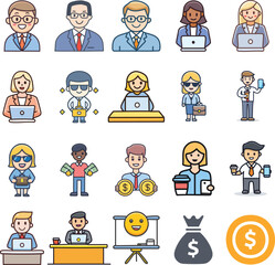 business people icons set